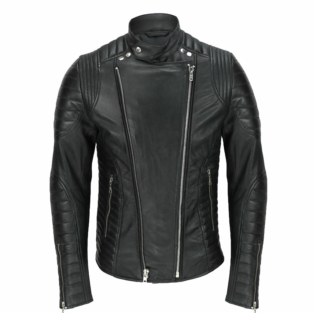Slim fit Motorcycle Men's Rider Genuine Leather Biker Jacket - Luxurena Leather