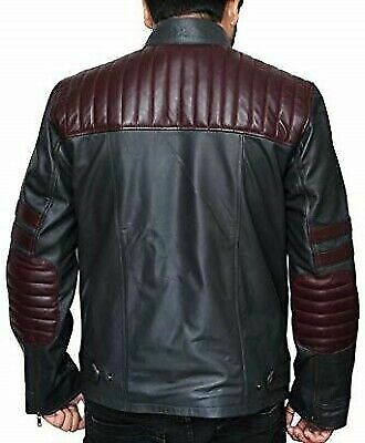 Burgundy Wine Stripe Men's Black Cafe Racer Fashionable Leather Jacket-Luxurena Leather