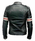 Cafe Racer Vintage Striped Men's Motorcycle Real Leather Jacket-Luxurena Leather