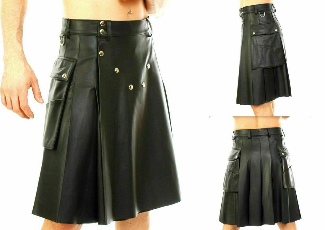 Gladiator Pleated Kilt Men's Cowhide Genuine Leather - Luxurena Leather