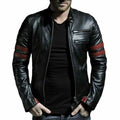 Men's Fight Club Retro Hybrid Mayhem Red Stripe Motorcycle Black Leather Jacket-Luxurena Leather