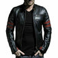 Men's Fight Club Retro Hybrid Mayhem Red Stripe Men's  Motorcycle Black Leather Jacket
