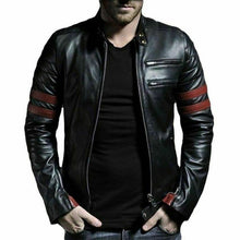 Men's Fight Club Retro Hybrid Mayhem Red Stripe Motorcycle Black Leather Jacket-Luxurena Leather