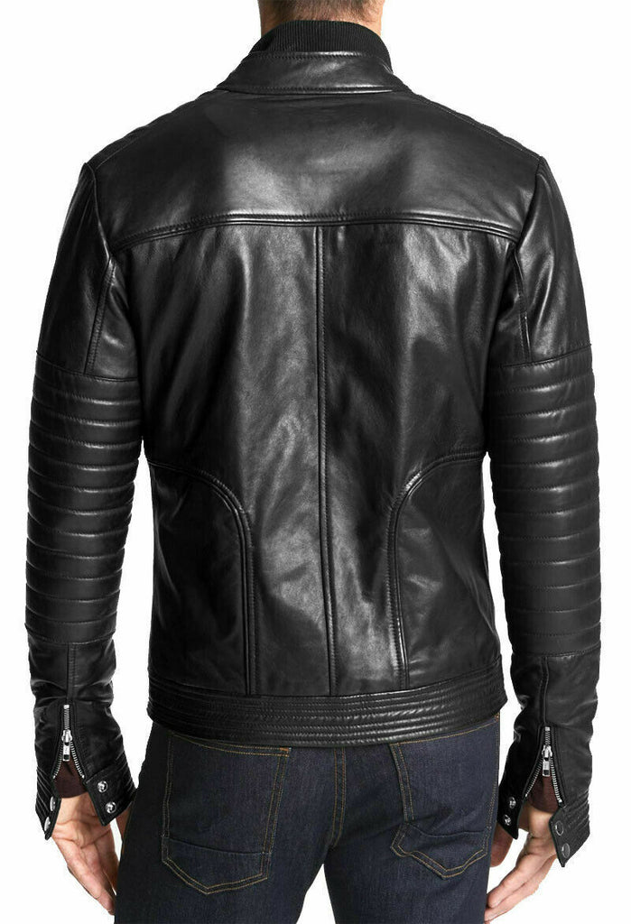 Biker Motorcycle Men's Genuine Leather Jacket Slim fit-Luxurena Leather
