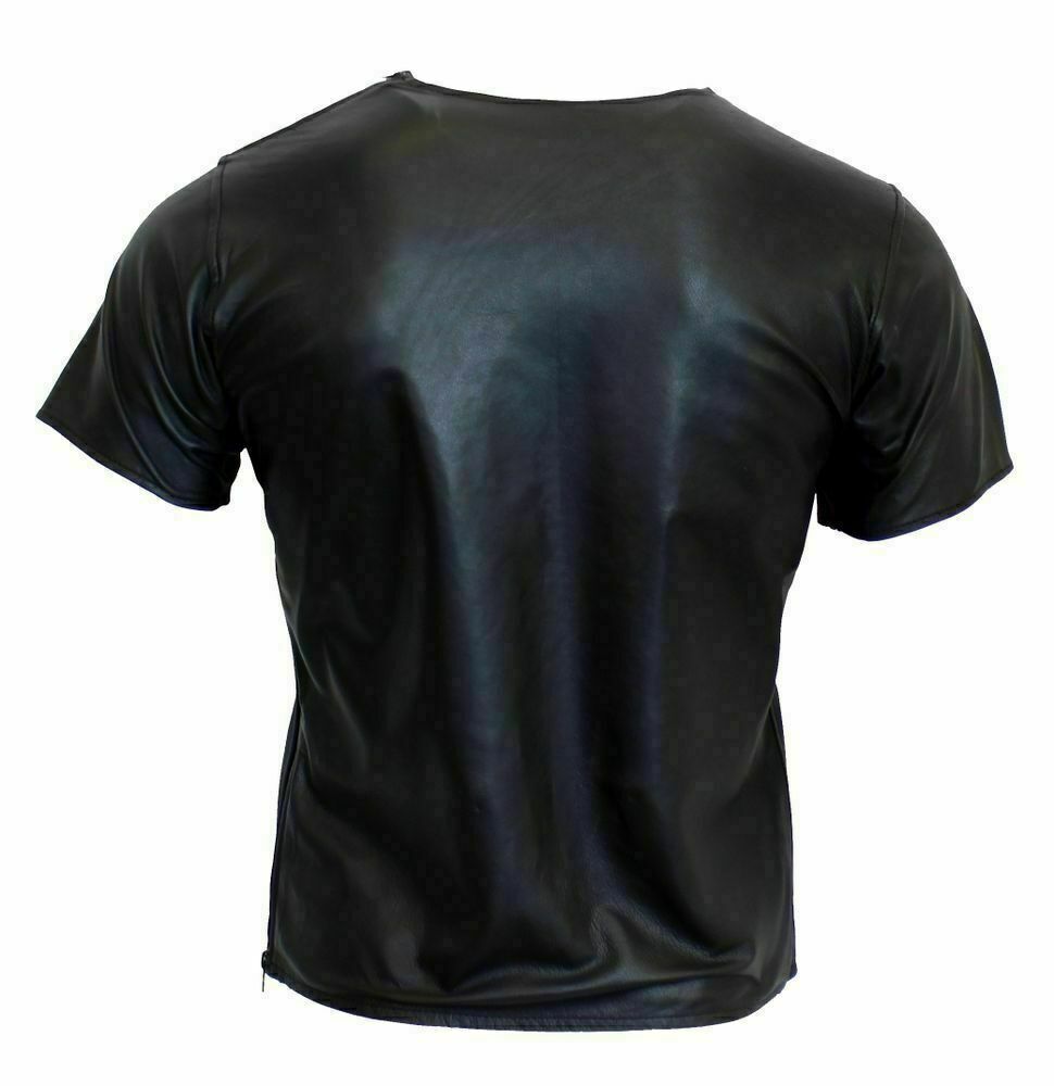 Masculine Edge Cow Leather Half Sleeves Men's Original Shirt Round Collar Style - Luxurena Leather