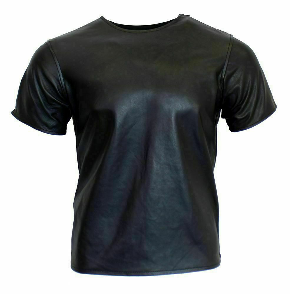Masculine Edge Cow Leather Half Sleeves Men's Original Shirt Round Collar Style - Luxurena Leather