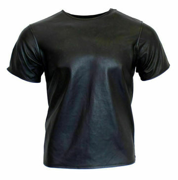 Masculine Edge Cow Leather Half Sleeves Men's Original Shirt Round Collar Style - Luxurena Leather
