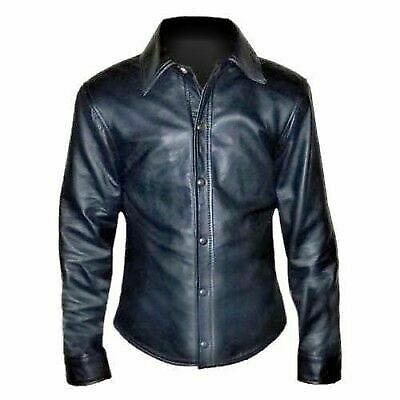 Men's Police Uniform Collared Shirt Genuine Soft Real Leather