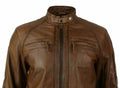 Retro Style Zipped Biker Men's Real Leather Soft Brown Casual Jacket - Luxurena Leather