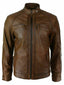 Men's Retro Style Zipped Biker Men's Real Leather Soft Brown Casual Jacket