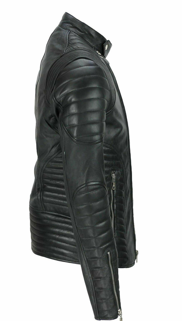 Slim fit Motorcycle Men's Rider Genuine Leather Biker Jacket - Luxurena Leather