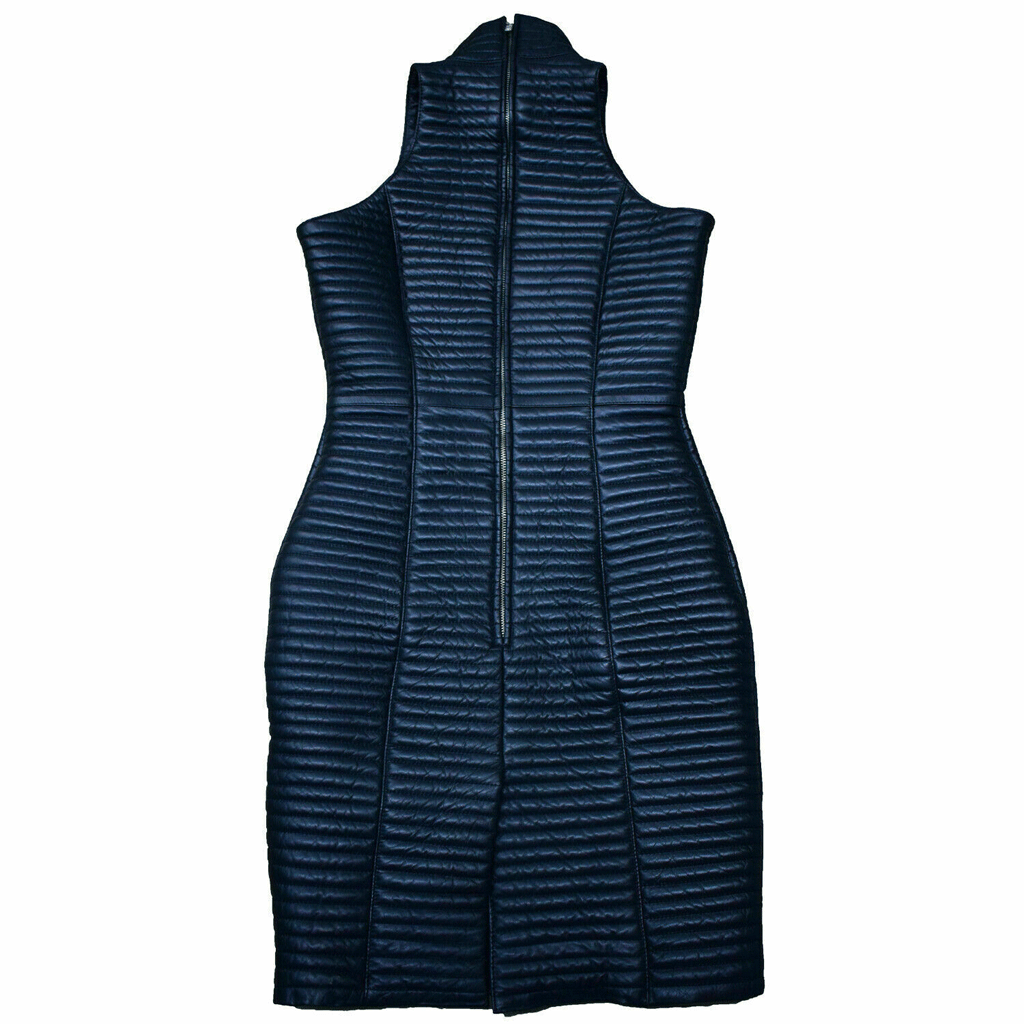 Real leather Soft feel Women Sleeveless Mini Coat Dress Half Neck fully Quilted - Luxurena Leather