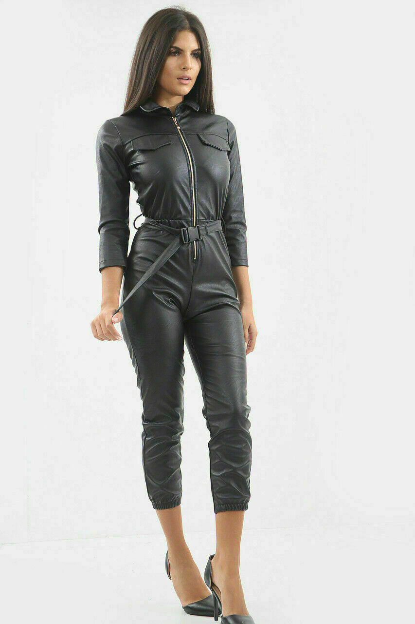 Womens Real Leather one piece New Jumpsuit Catsuit party wear stylish look dress - Luxurena Leather