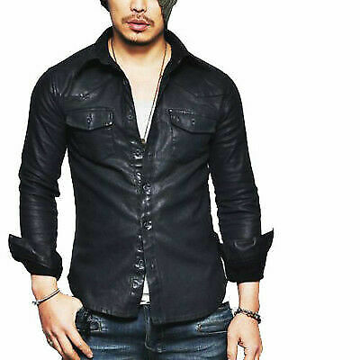 Men's Leather Shirt Basic Vintage Jacket Biker Slim Fit