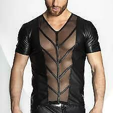 Patchwork Men Lingerie Fitness Shirt Fashion Black Genuine Leather - Luxurena Leather
