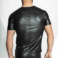 Patchwork Men Lingerie Fitness Shirt Fashion Black Genuine Leather - Luxurena Leather