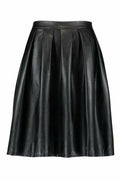 New Women Genuine Leather Skirt Sexy High Waist Pleated Bohoo Style Flared Black - Luxurena Leather