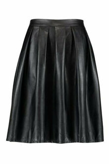 New Women Genuine Leather Skirt Sexy High Waist Pleated Bohoo Style Flared Black - Luxurena Leather