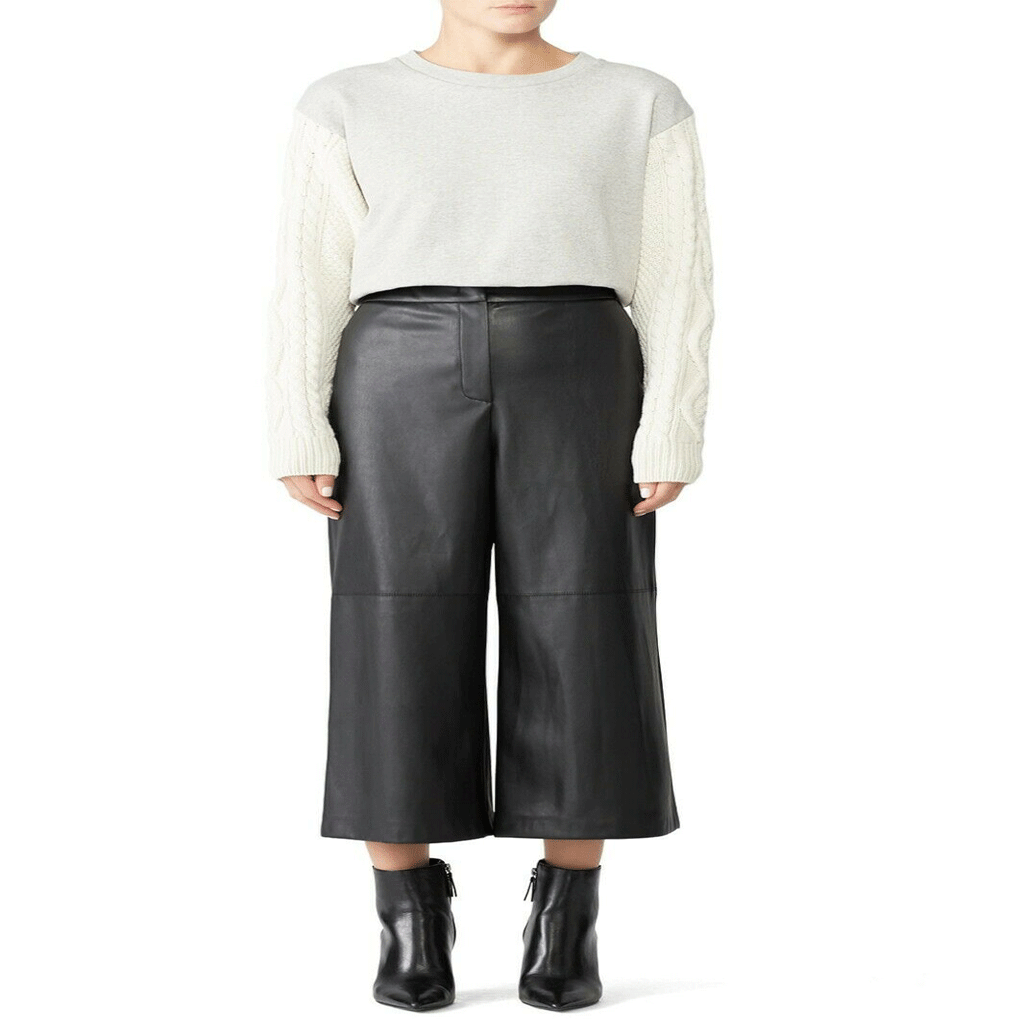 Women Genuine Black Leather Culotte Pants High Waisted Handmade Formal Look - Luxurena Leather