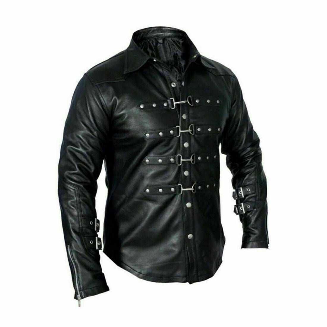 REAL LEATHER Mens Black PUNK / ROCK / GOTH Shirt BLUF - Luxurena Leather