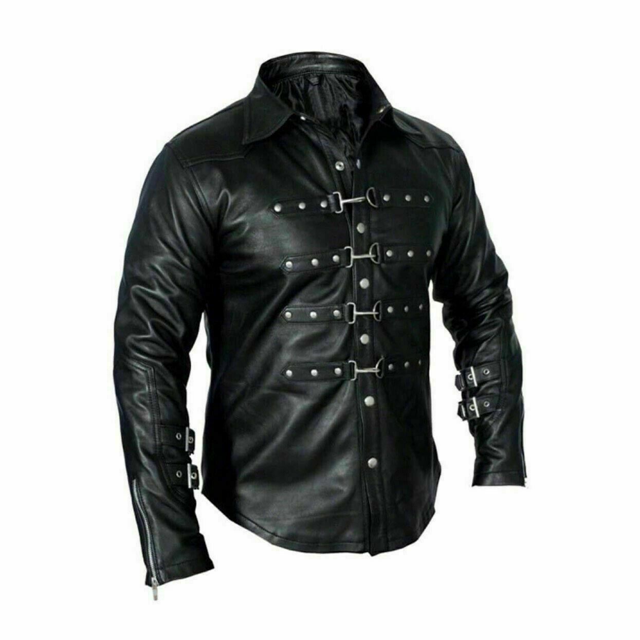 REAL LEATHER Mens Black PUNK / ROCK / GOTH Shirt BLUF - Luxurena Leather