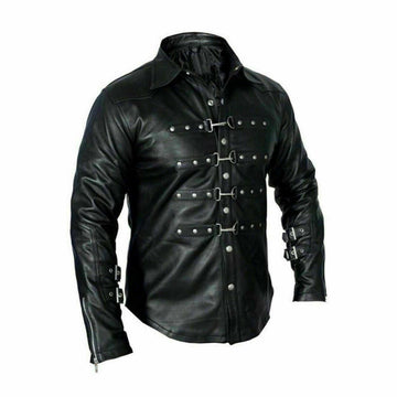 REAL LEATHER Mens Black PUNK / ROCK / GOTH Shirt BLUF - Luxurena Leather