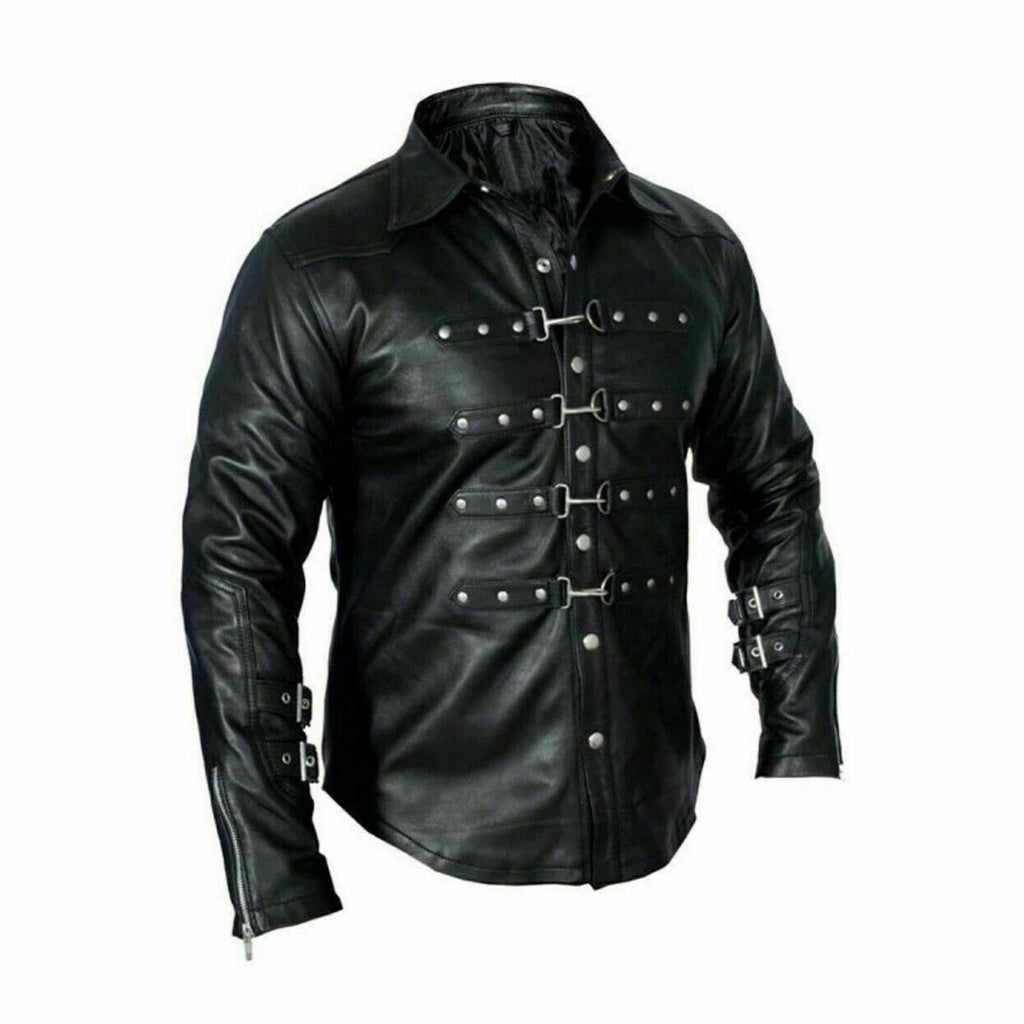 REAL LEATHER Mens Black PUNK / ROCK / GOTH Shirt BLUF - Luxurena Leather