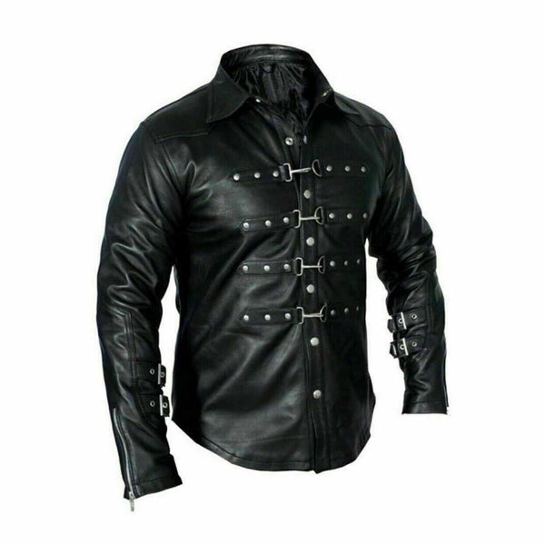 Men's REAL LEATHER Mens Black PUNK / ROCK / GOTH Shirt BLUF