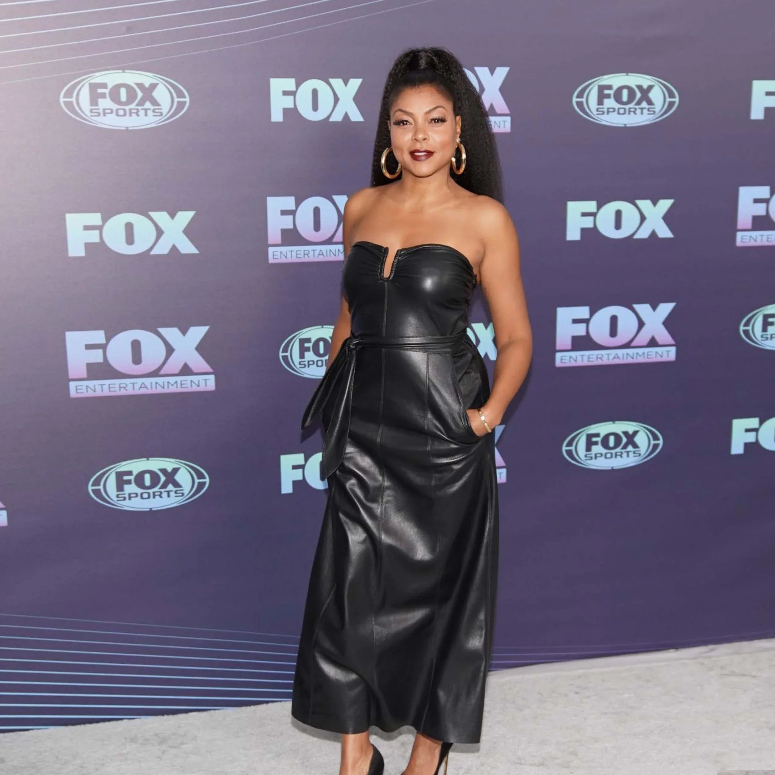 Women's Genuine Leather Celebrity Taraji P. Henson Black Dress