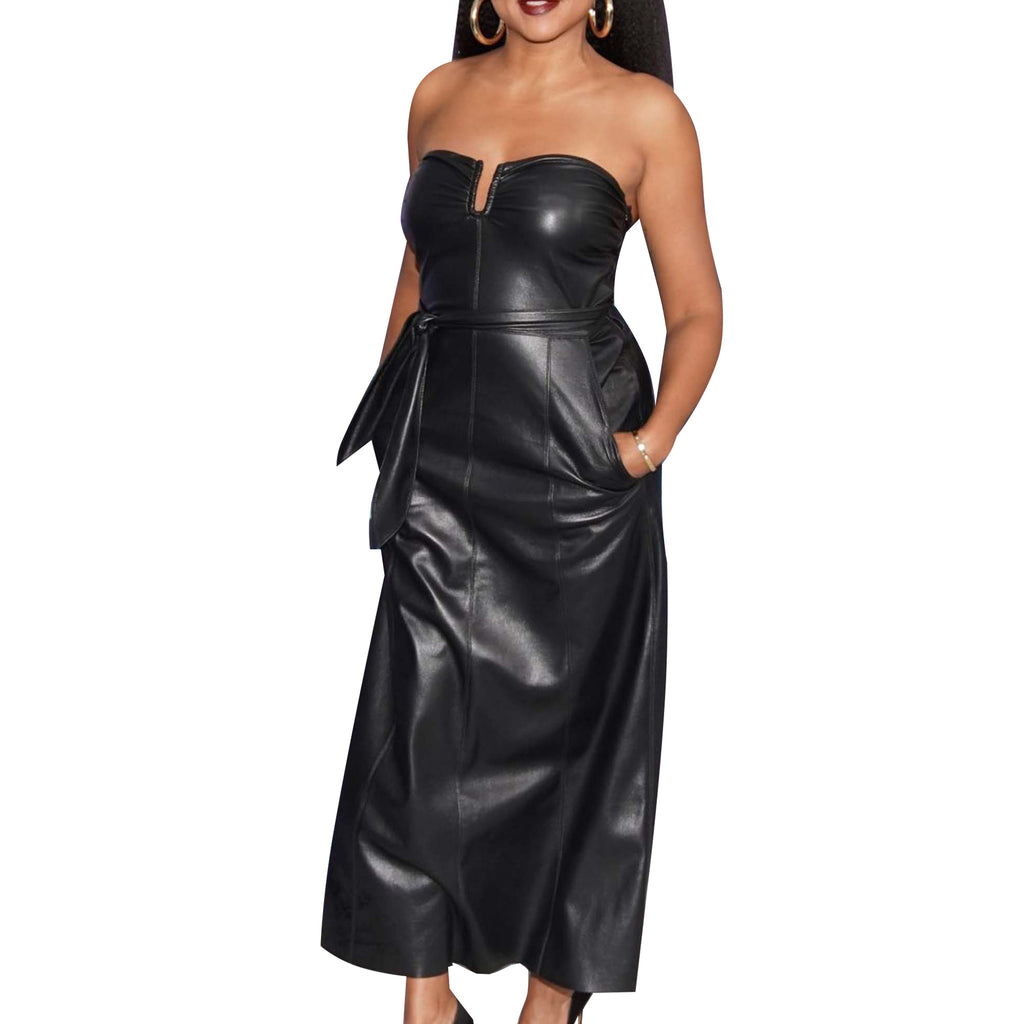 Genuine Leather Celebrity Taraji P. Henson Black Dress - Luxurena Leather