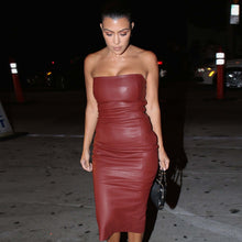 Genuine Leather Celebrity Kourtney Kardashian Maroon Dress - Luxurena Leather