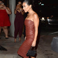 Genuine Leather Celebrity Kourtney Kardashian Maroon Dress - Luxurena Leather