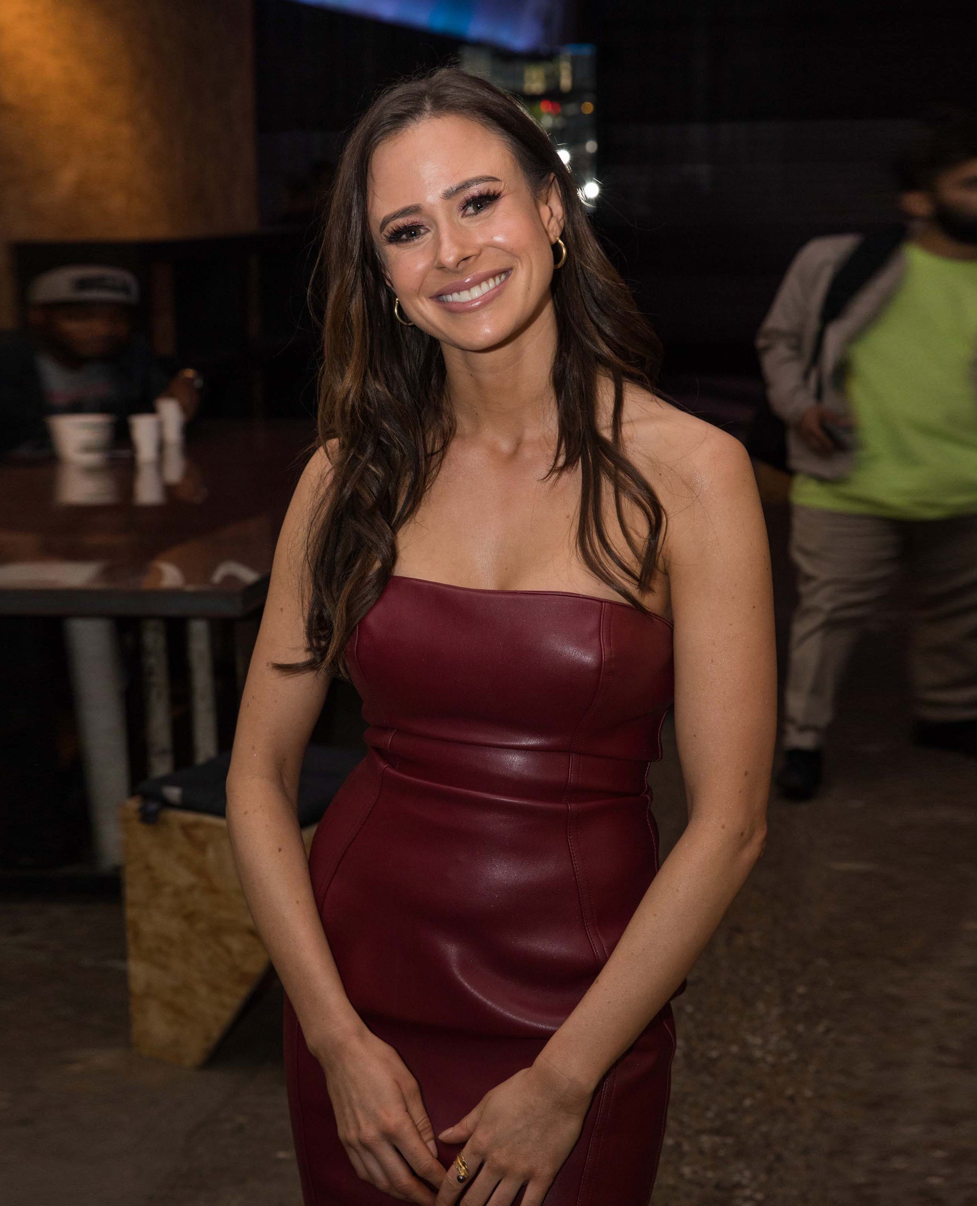 Genuine Leather Celebrity Camilla Thurlow Maroon Dress - Luxurena Leather