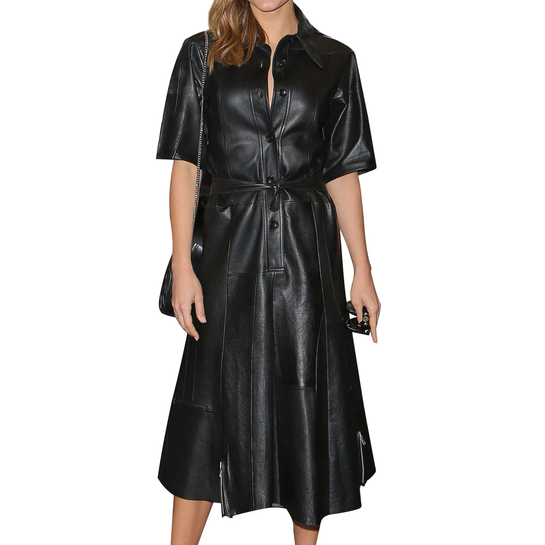 Genuine Leather Celebrity Christina Evangeline Black Dress - Luxurena Leather
