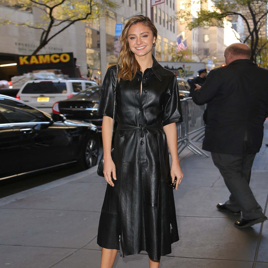 Genuine Leather Celebrity Christina Evangeline Black Dress