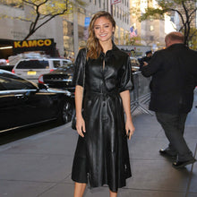 Genuine Leather Celebrity Christina Evangeline Black Dress