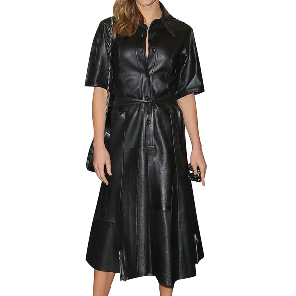 Genuine Leather Celebrity Christina Evangeline Black Dress