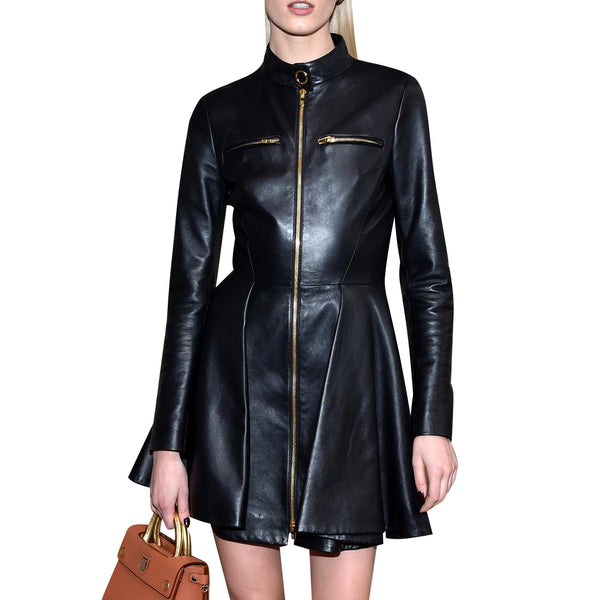 Genuine Leather Celebrity Daria Strokous Black Dress