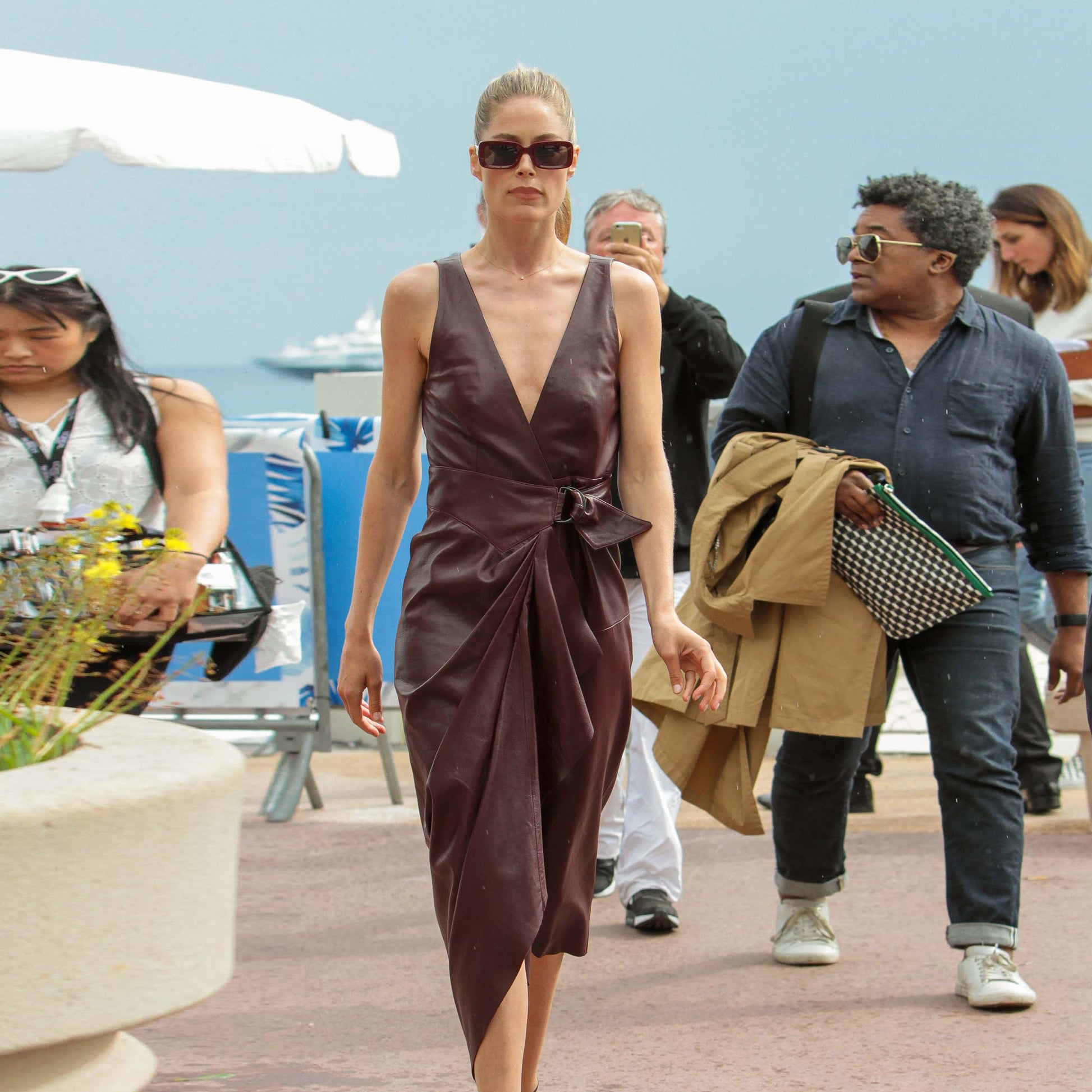 Genuine Leather Celebrity Doutzen Kroes Black Dress - Luxurena Leather