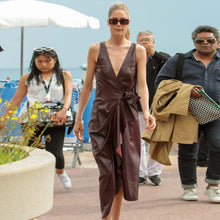 Genuine Leather Celebrity Doutzen Kroes Black Dress