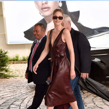 Genuine Leather Celebrity Doutzen Kroes Black Dress
