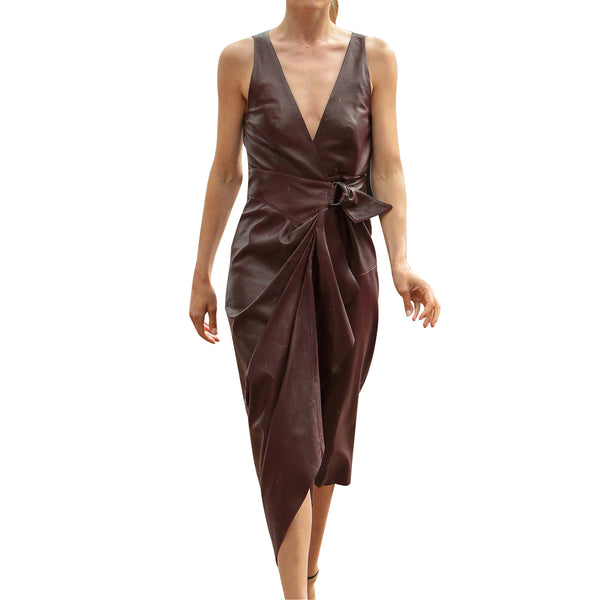 Genuine Leather Celebrity Doutzen Kroes Black Dress