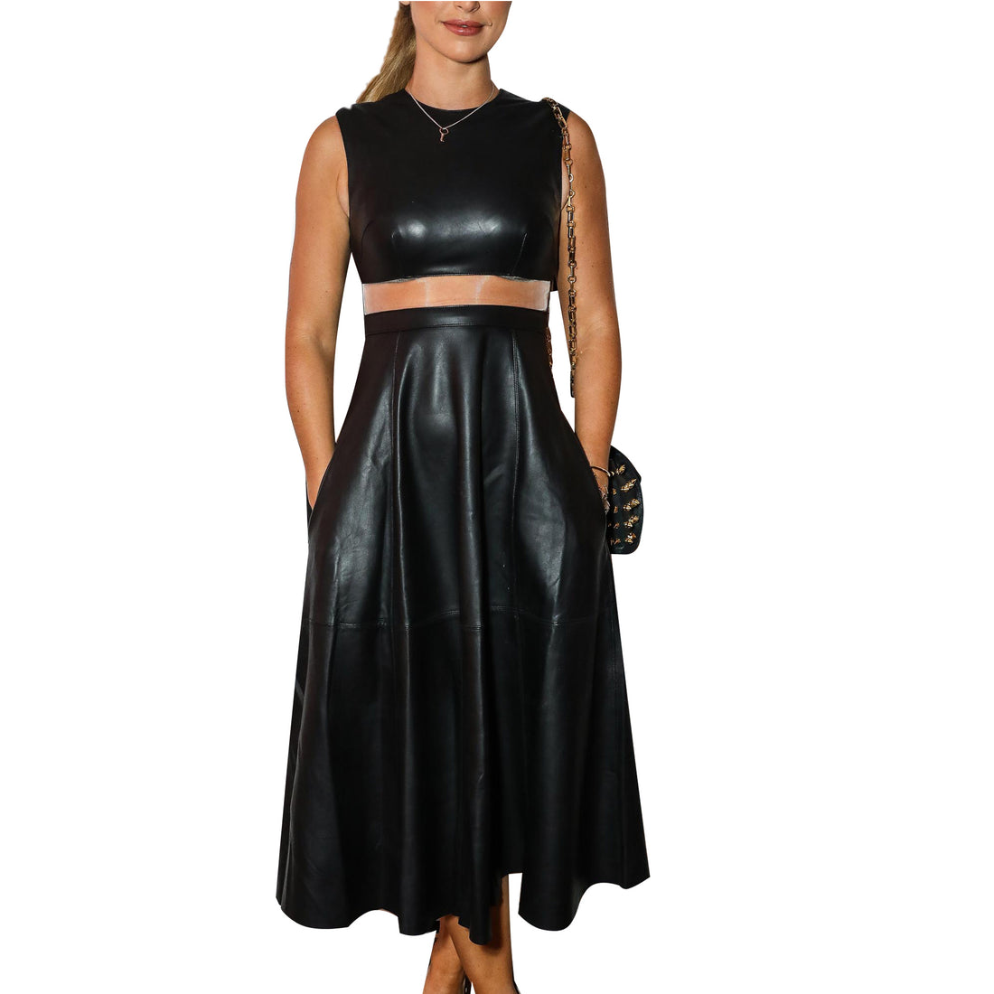 Genuine Leather Celebrity Vogue Williams Black Dress - Luxurena Leather