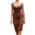 Genuine Leather Celebrity Olivia Culpo Brown Dress - Luxurena Leather
