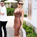 Genuine Leather Celebrity Olivia Culpo Brown Dress - Luxurena Leather