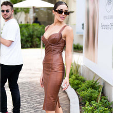 Genuine Leather Celebrity Olivia Culpo Brown Dress