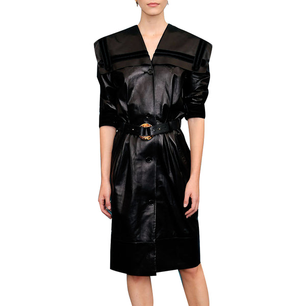 Genuine Leather Celebrity Stacy Martin Black Dress
