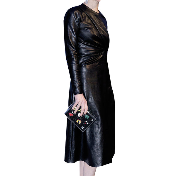 Genuine Leather Celebrity Marta Hazas Black Dress