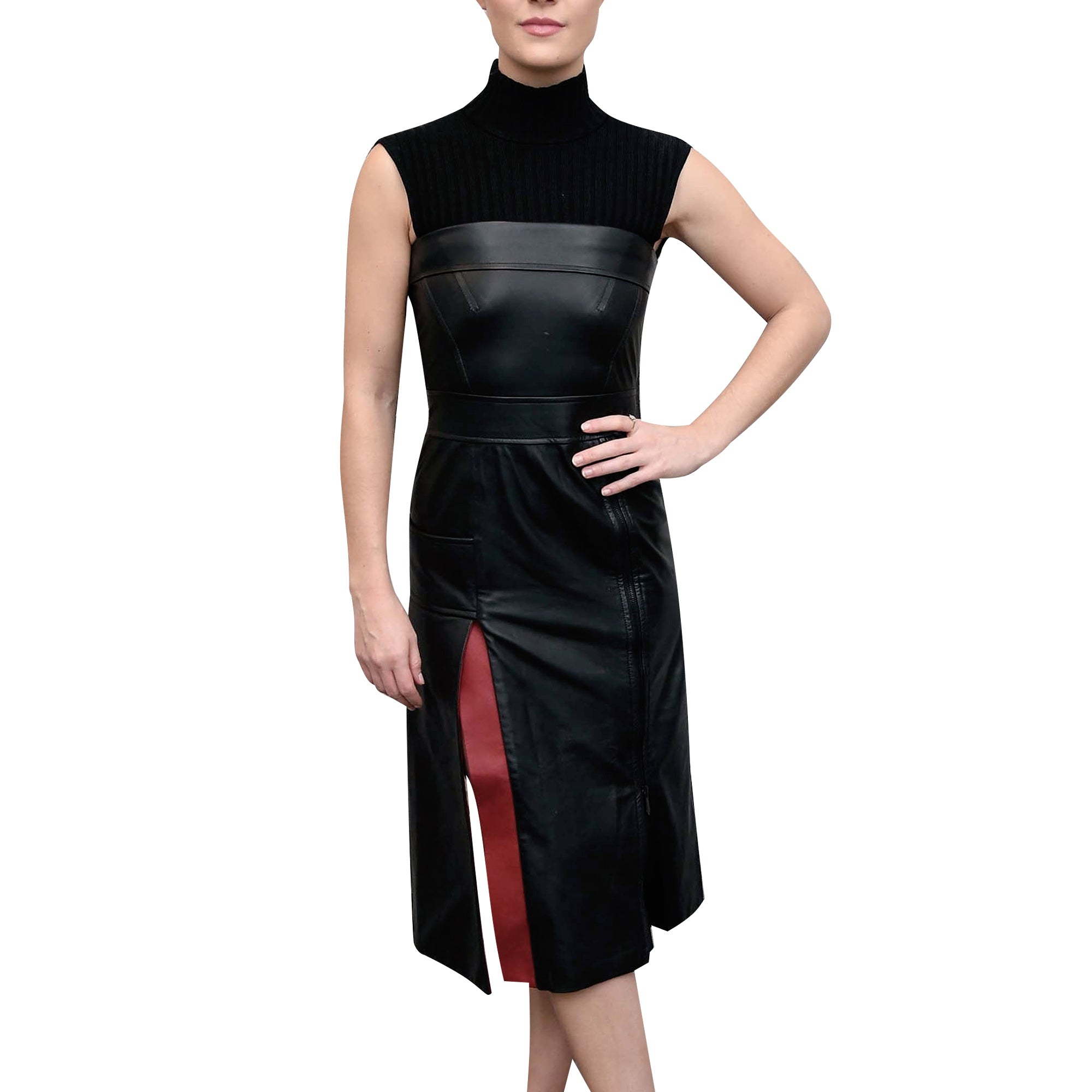 Genuine Leather Celebrity Sophie Skelton Black Dress - Luxurena Leather