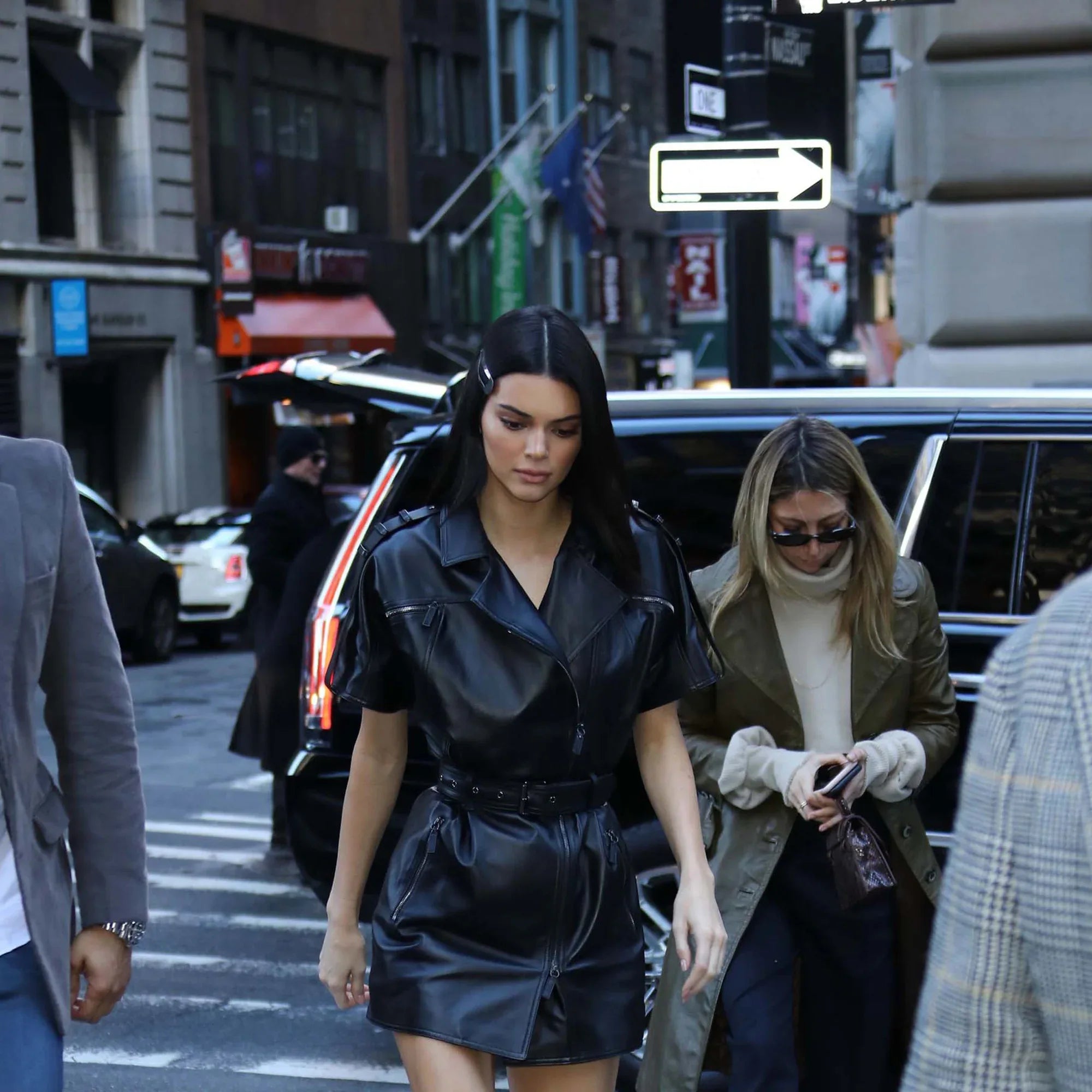 Women's Genuine Leather Celebrity Kendall Jenner Black Dress
